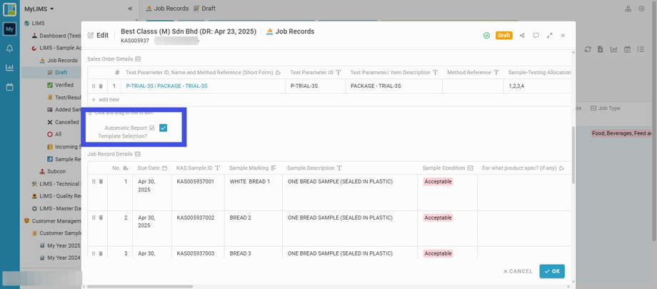 Uncheck the 'Automatic Report Template Selection?' tick box to select another report template