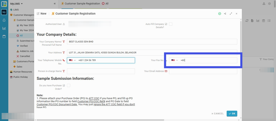 Enter the Fax Number (if any)