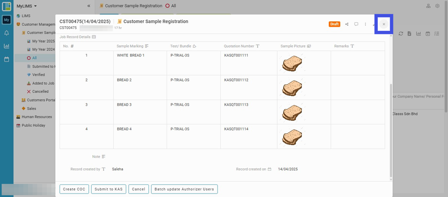 Close the page after viewing the Entry