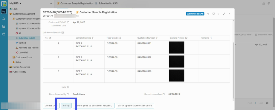 Click the 'Verify' button