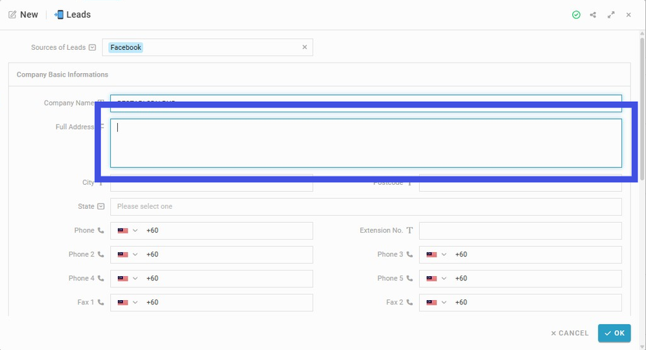 Insert 'Full Address'