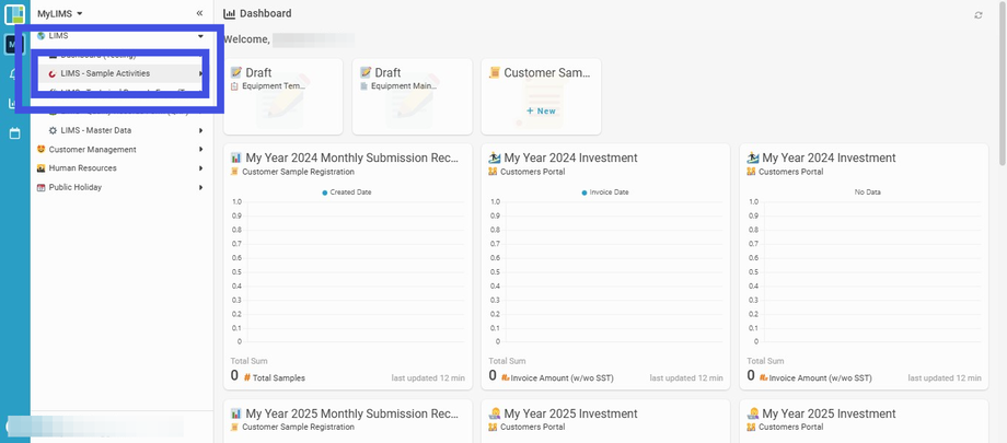 Click on 'LIMS - Sample Activities'