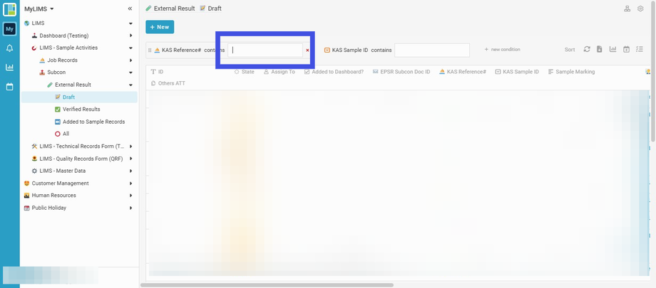 Enter the KAS Reference ID into the field of the 'KAS Reference#'