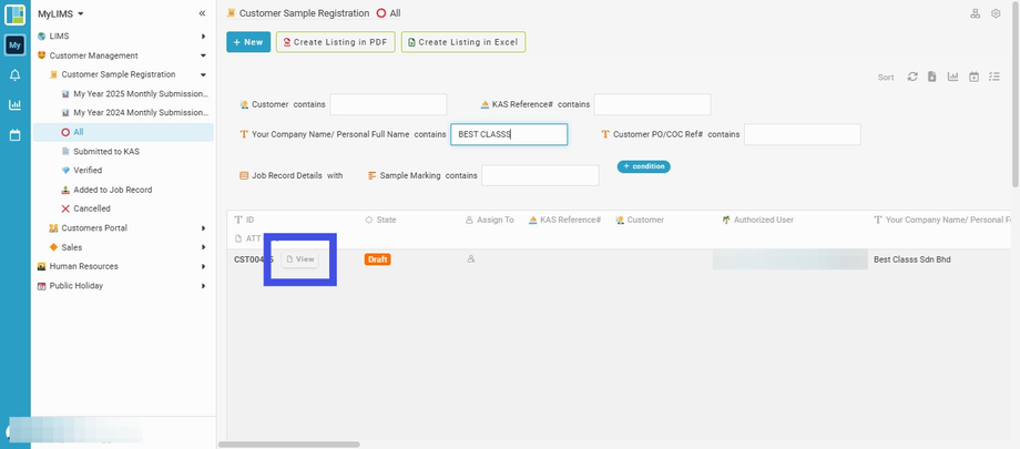 Navigate and click the 'View' to review the details