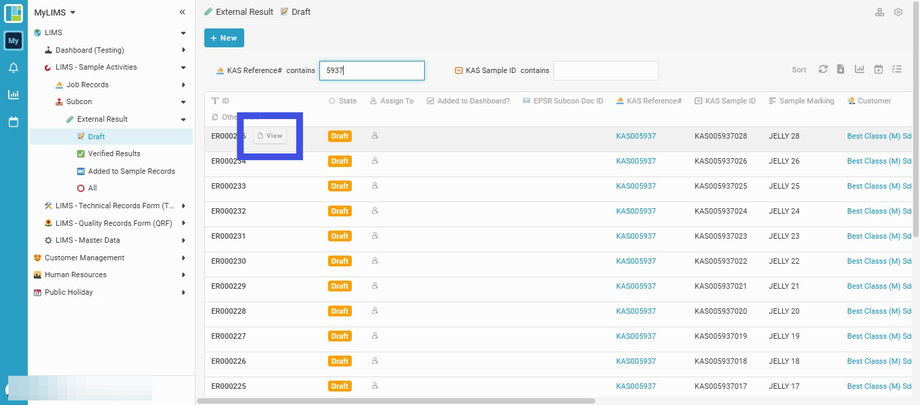 Navigate to the selected Entry and click on the 'View'