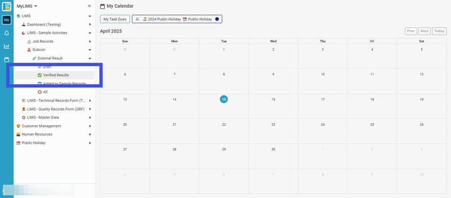 Navigate to 'Verified Results' Listing
