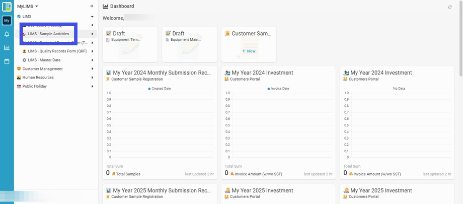 Click 'LIMS - Sample Activities'
