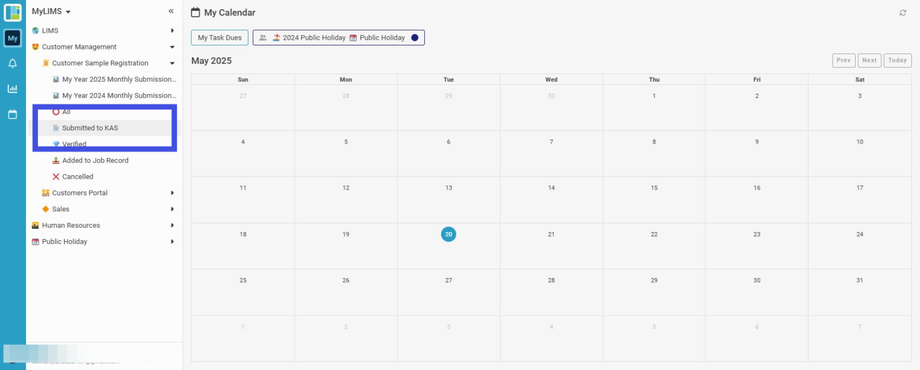 Navigate to and click on 'Submitted to KAS' Listing