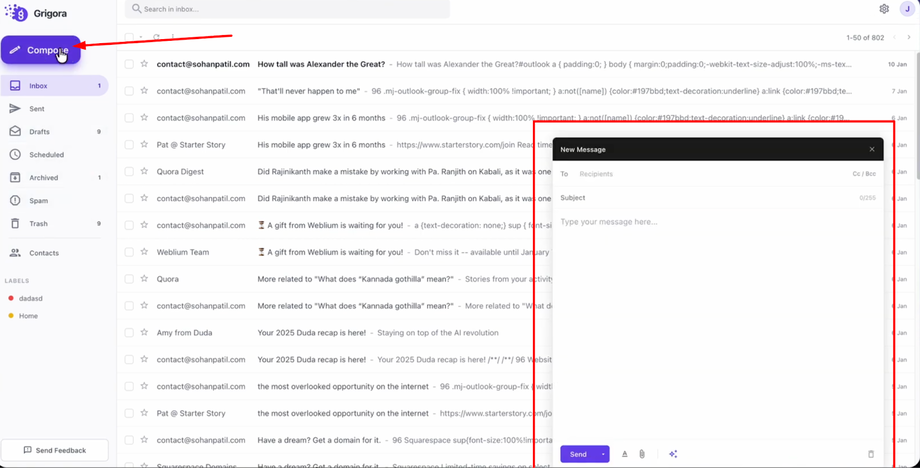 Click on the "Compose" button