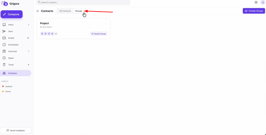 Navigate to the "Contacts" section