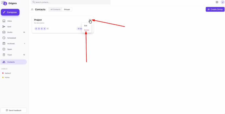 From the dropdown menu, select "Delete."