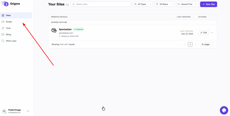 Click on the "Emails" tab.