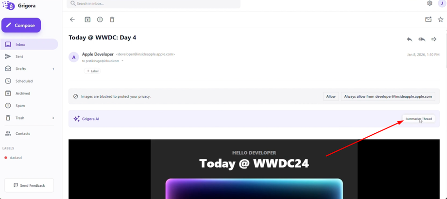 Click the "Summarize thread" button