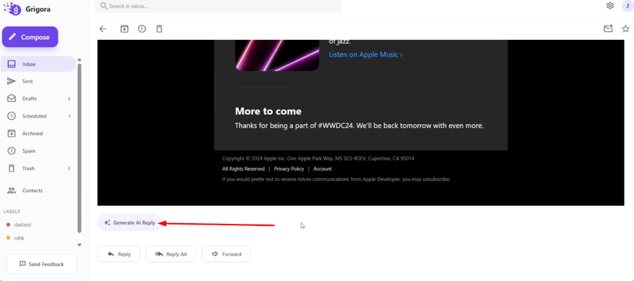 Click the "Generate AI Reply"