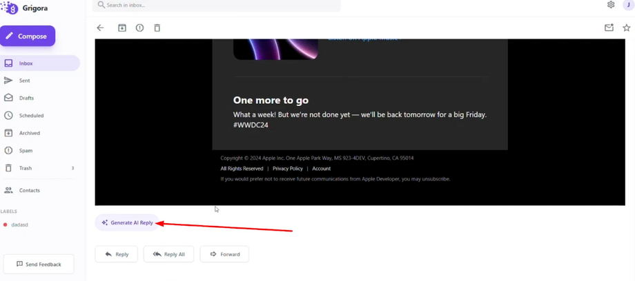 Click the "Generate AI reply" button.