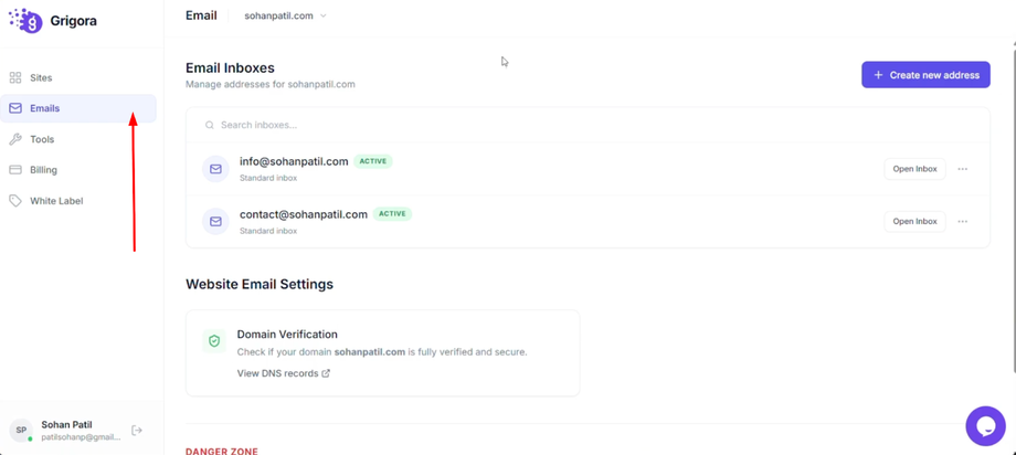 Click on the "Emails"
