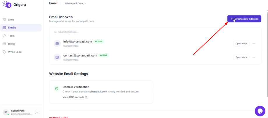 Click "Create new address"
