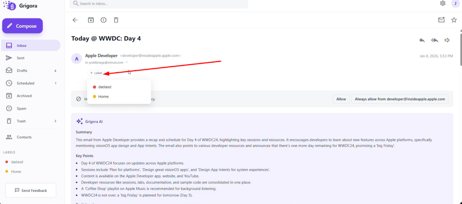 Click the "+ Label" button