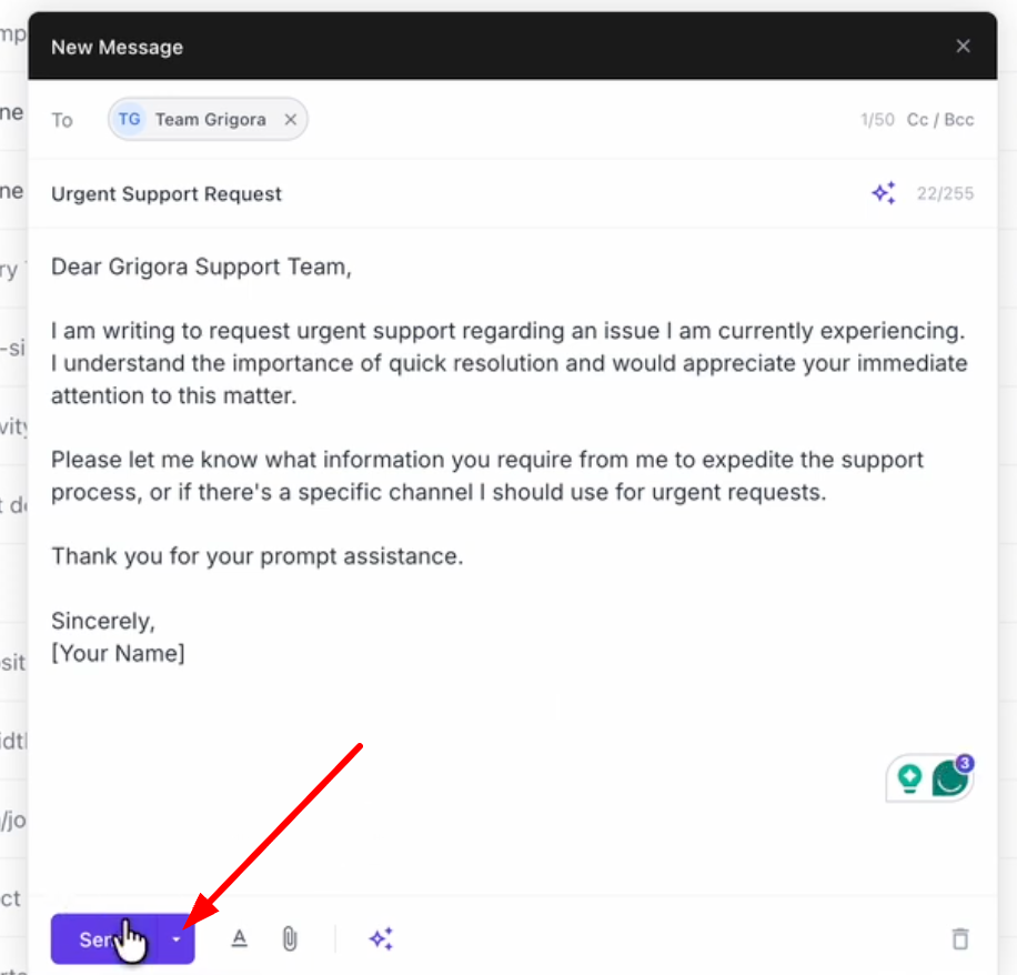 Click the small arrow next to the "Send" button