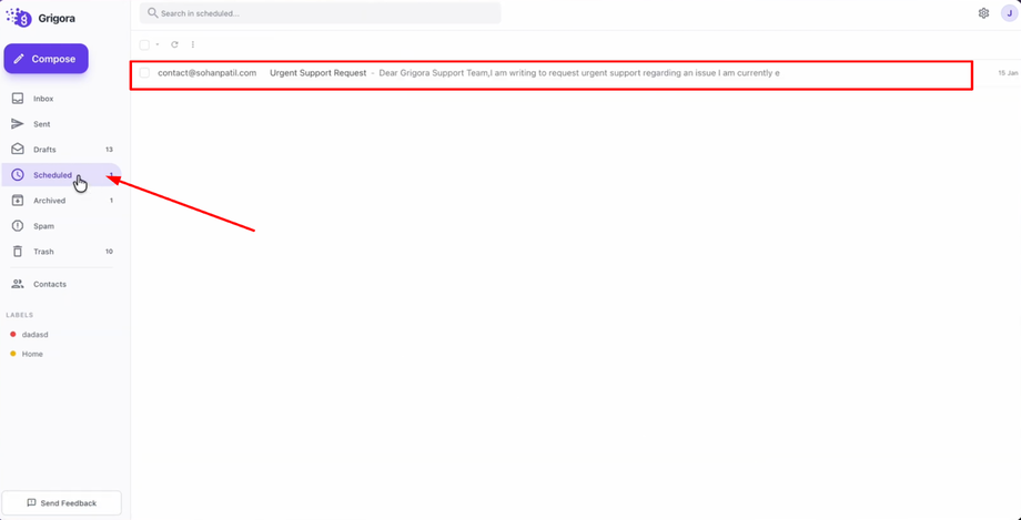 Go to the "Scheduled" tab