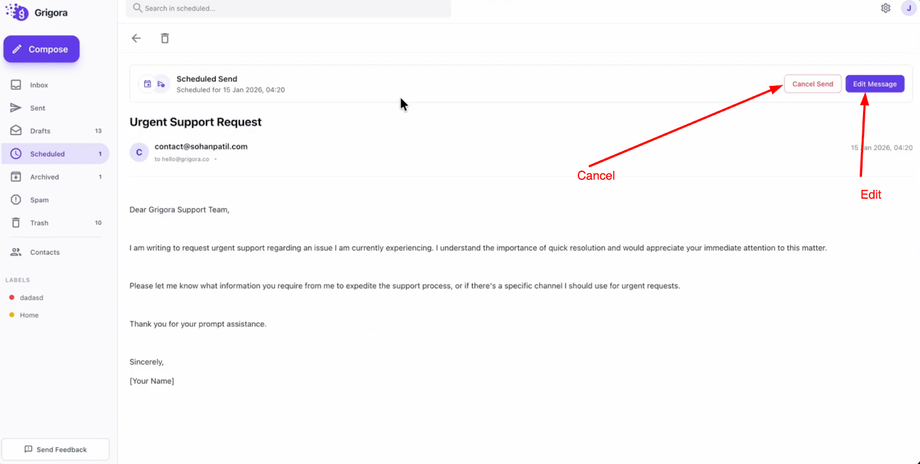 Cancel send or Edit message