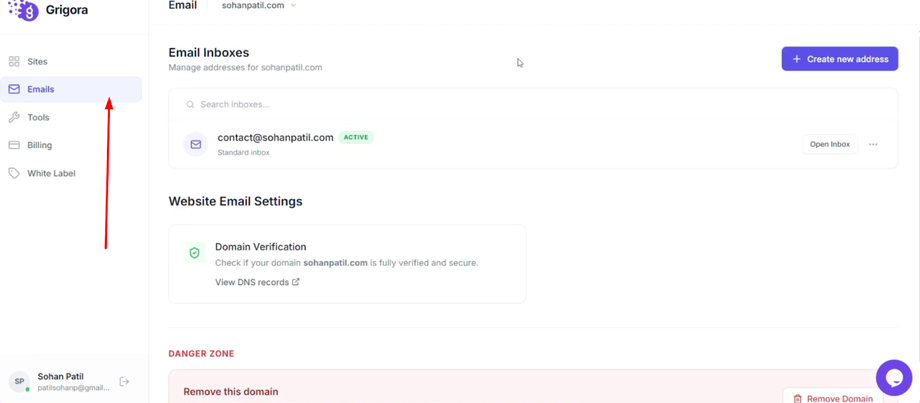 Switch to the "Emails" section 