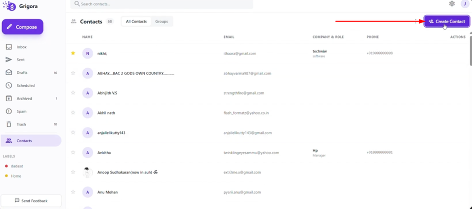 Click the "Create contact"