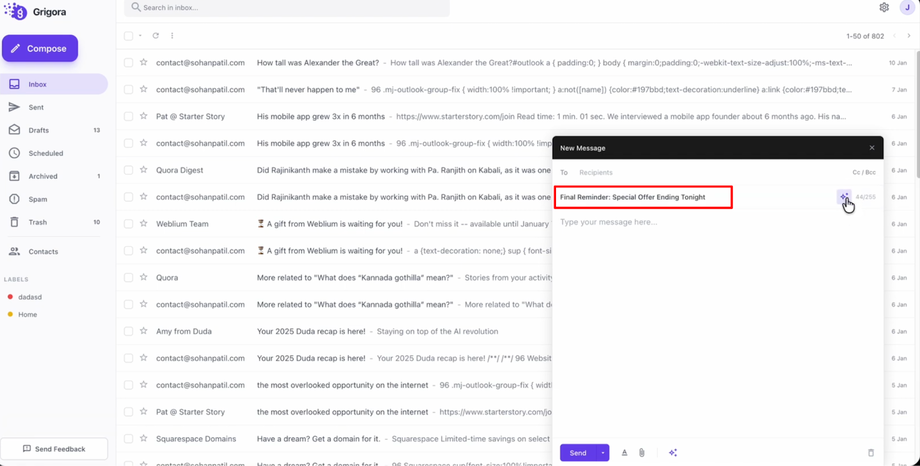 Review the generated subject line
