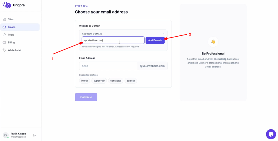 Click “Add domain”.​