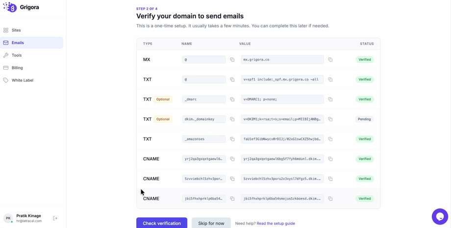 Verifying DNS records