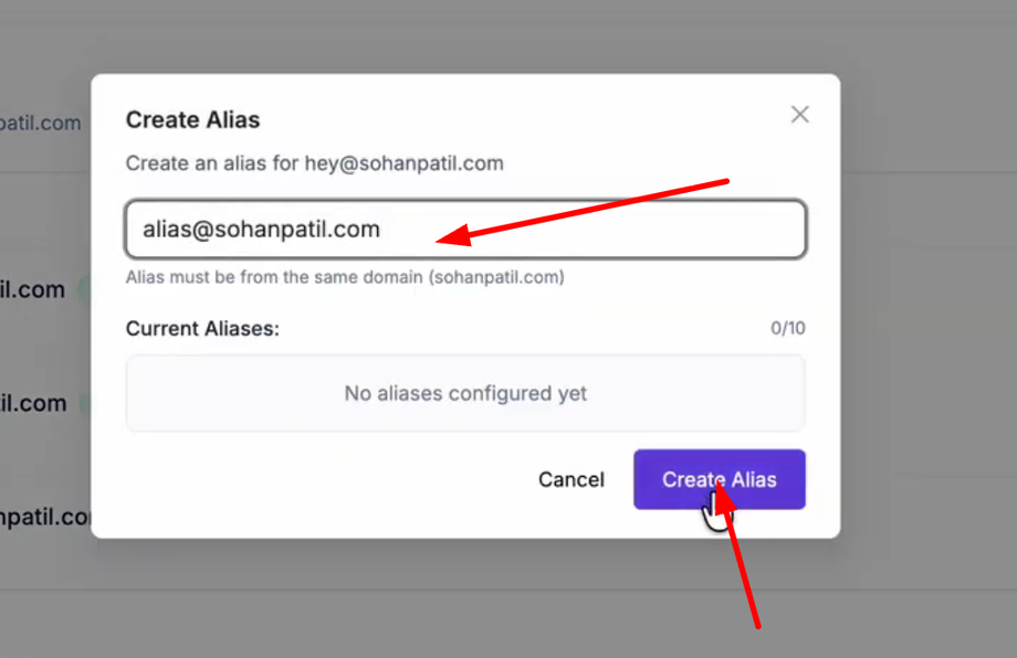 Click the "Create alias"