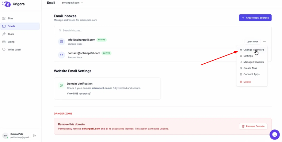 Select "Change password."&nbsp;