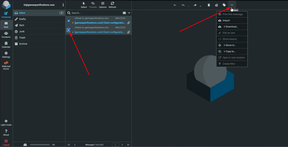 Image demonstrating cPanel export steps