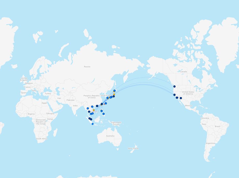 星宇航空(JX)航點,資料來源:FlightConnections®,2025 年 12 月 2 日。
