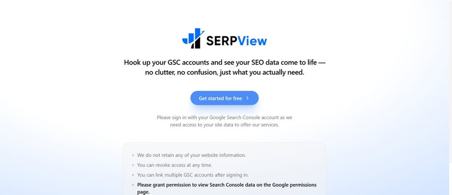 Visit serpview.com and click the Get Started for Free button