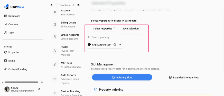 Click Select Properties and choose the websites you want to analyze