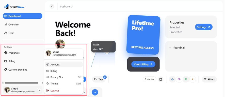 click your name and email at the bottom and select Account