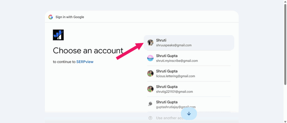 Choose the Google account linked to your GSC account.&nbsp;