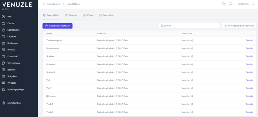 Sportstätten anlegen