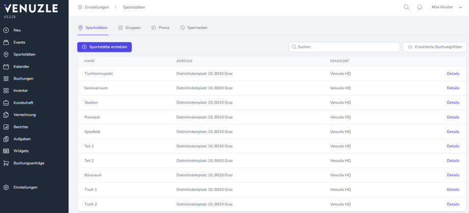 Sportst&auml;tten anlegen