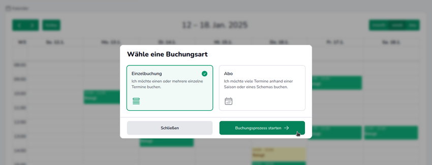 Widget Buchungsprozess starten