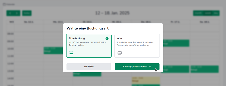 Widget Buchungsprozess starten