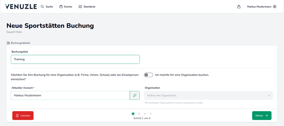 Neue Sportstätten Buchung