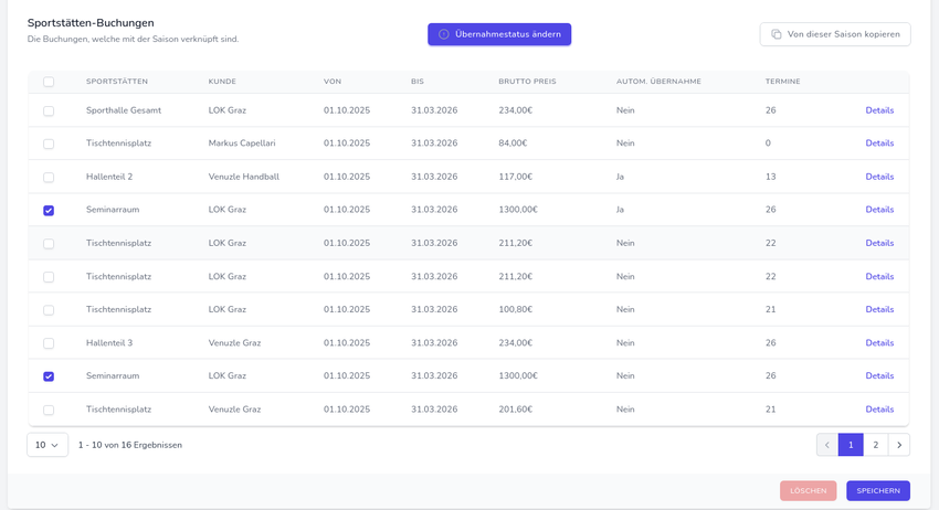 Verknüpfte Sportstätten-Buchungen