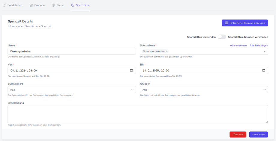 Sperrzeiten Details