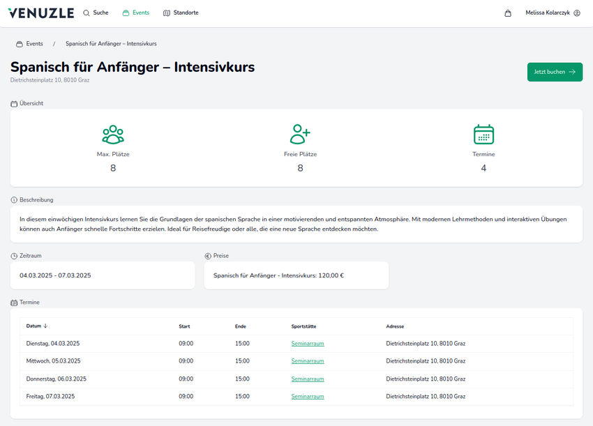 Alle Details zum Event werden aufgelistet