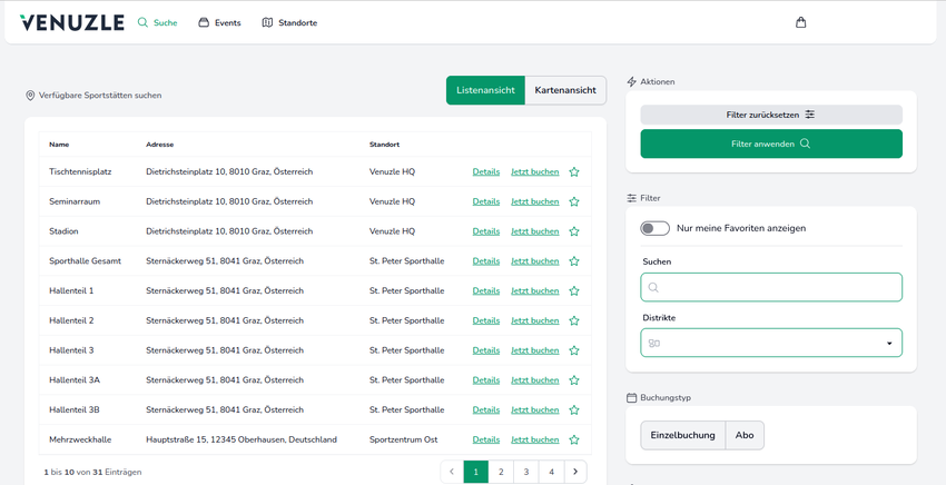 Sportstätten Übersicht Widget