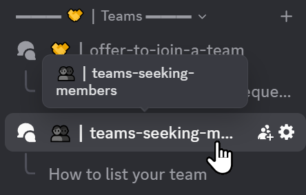 Click on the Teams Seeking Members channel next.