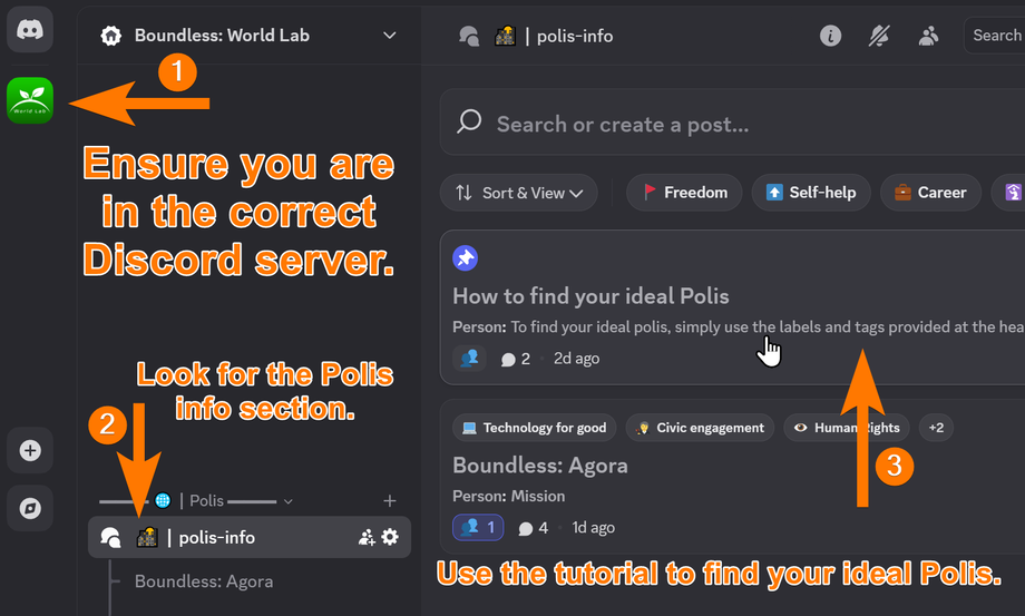 An image depicting going to the Polis section and choosing a Polis.
