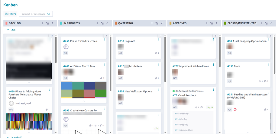 Image shows Kanban view of Taiga.